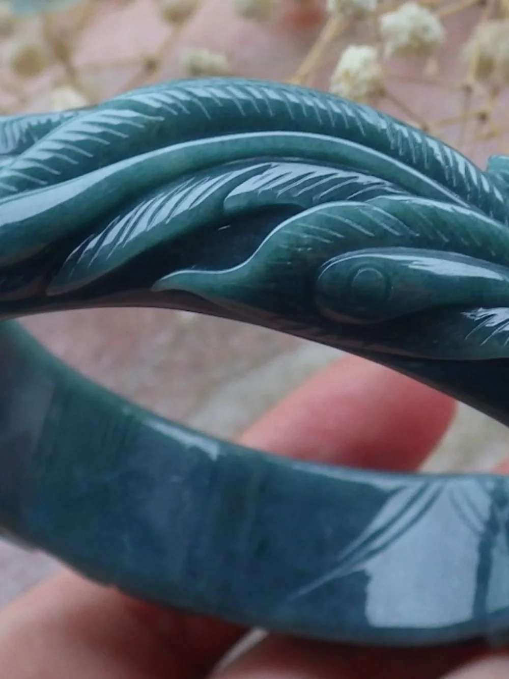 58mm Certified Hand Carved Natural A JADE Jadeite Phoenix Circle Bangle Bracelet